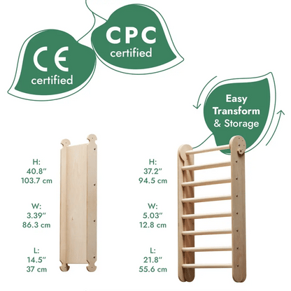6-in-1 Swedish Ladder for Kids – Converts into Pikler Triangle + Slide + Swing