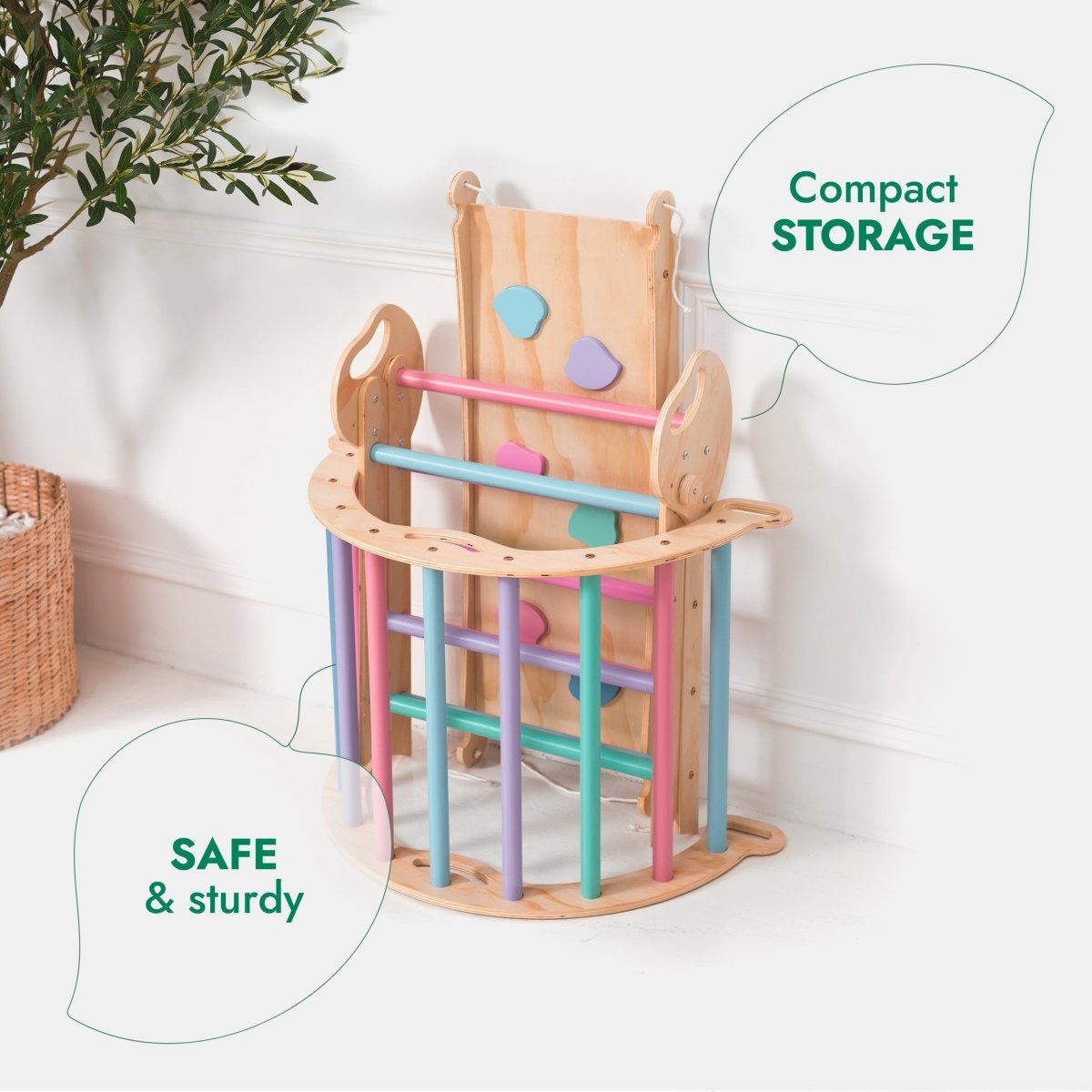 4in1 Montessori Climbing Set: Pikler Triangle, Arch, Slide Board, and Cushion for Toddlers (1–3 Years) - Pastel