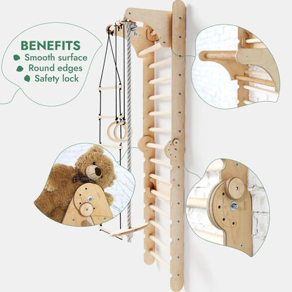 6-in-1 Swedish Ladder for Kids – Converts into Pikler Triangle + Slide + Swing