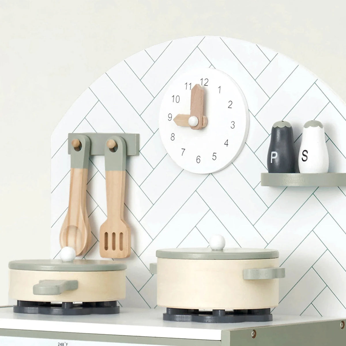 Hooga Wooden Play Kitchen with 6 Utensils