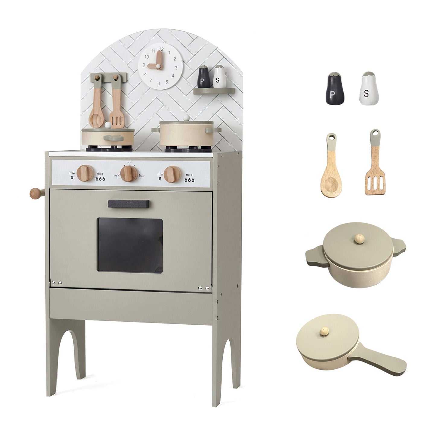 Hooga Wooden Play Kitchen with 6 Utensils