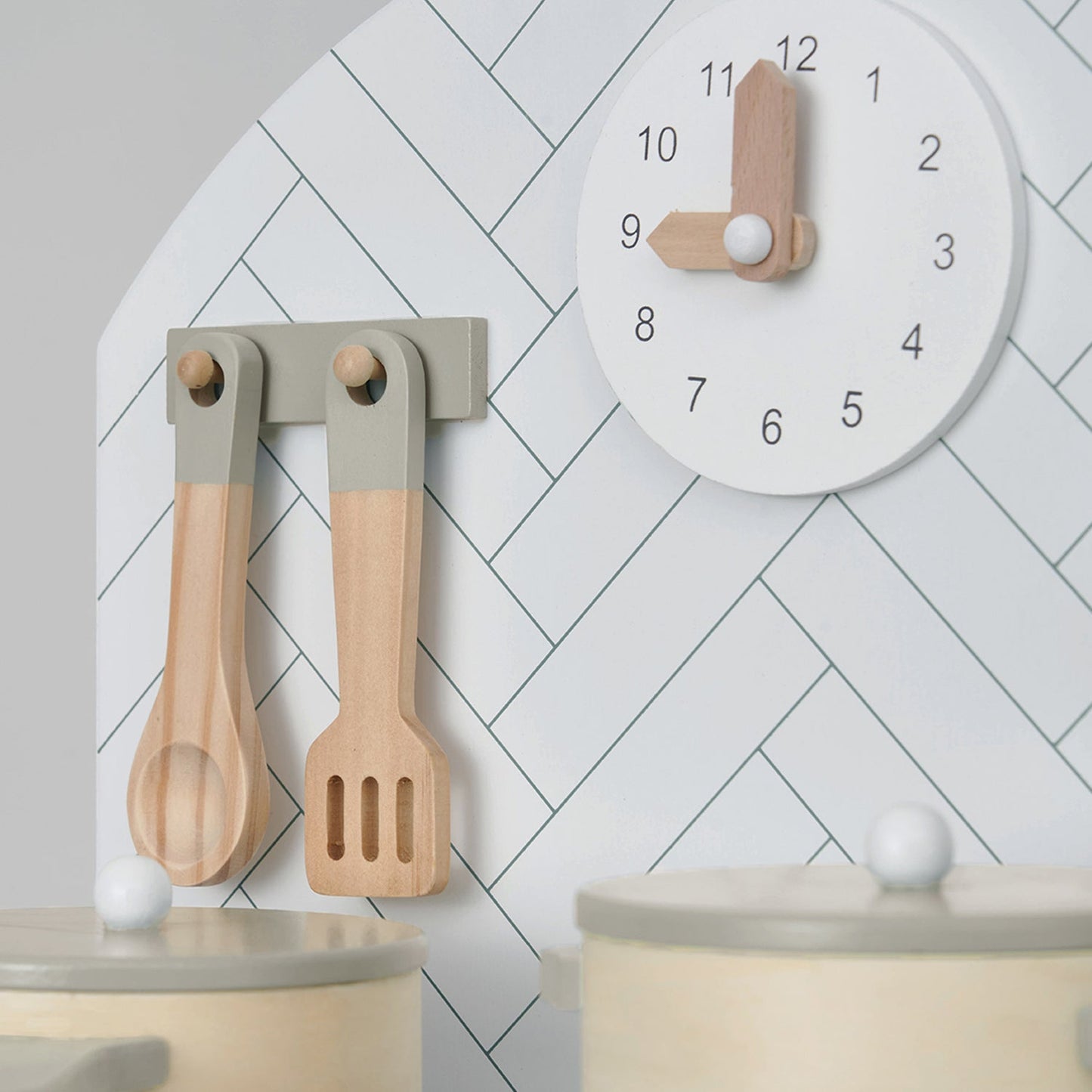 Hooga Wooden Play Kitchen with 6 Utensils