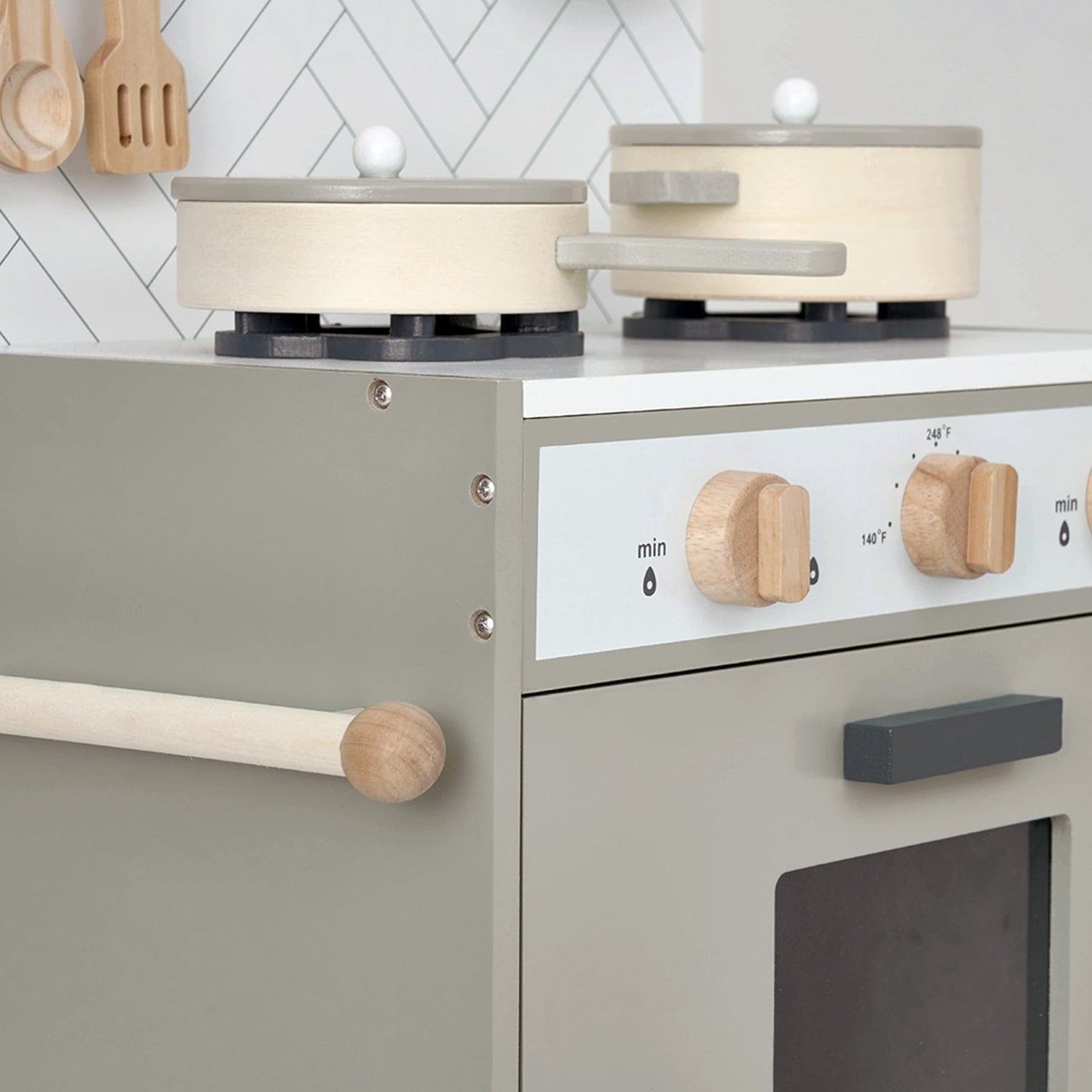 Hooga Wooden Play Kitchen with 6 Utensils