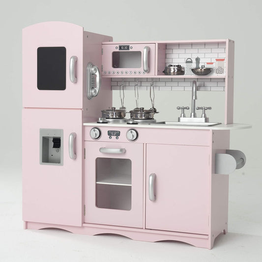 Kidoz Deluxe Wooden Play Kitchen with Accessories – Pink