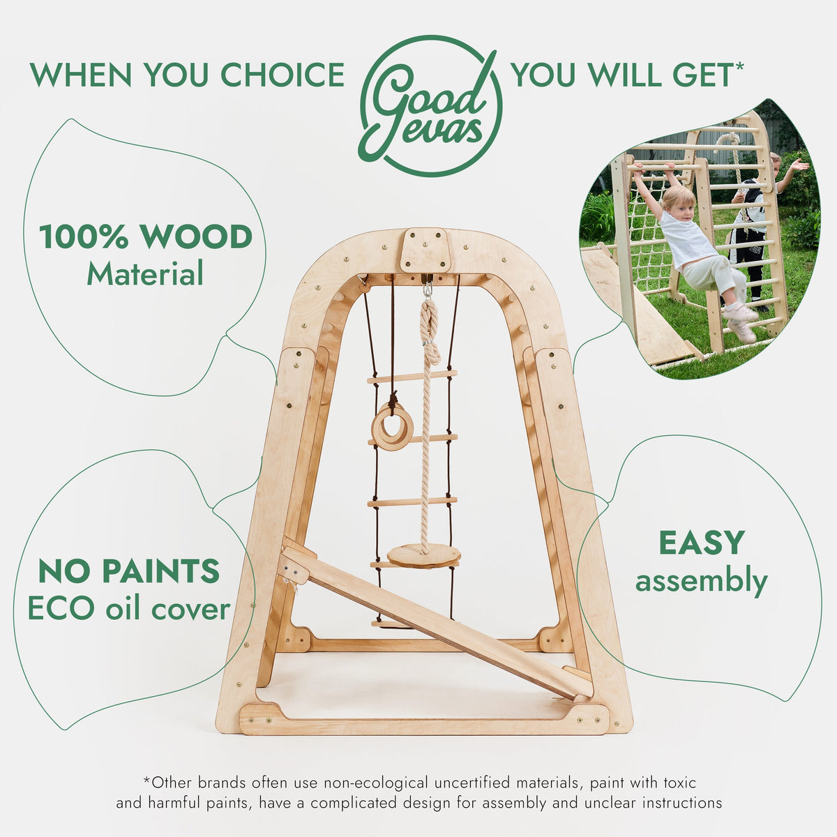 6in1 Indoor Wooden Playground for Children – Playground + Swings Set + Slide Board