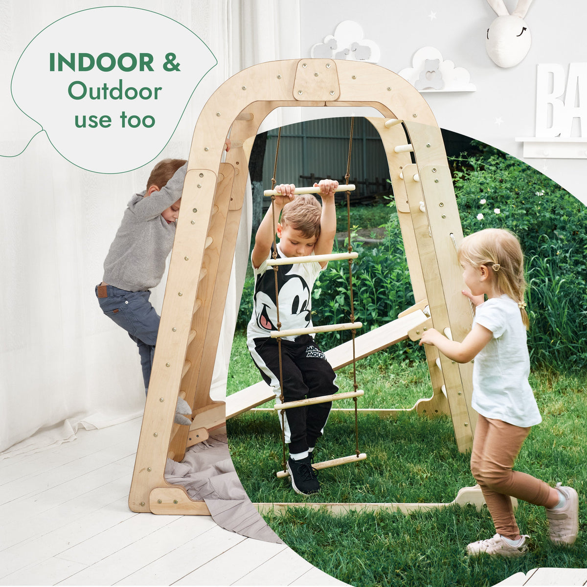 6in1 Indoor Wooden Playground for Children – Playground + Swings Set + Slide Board