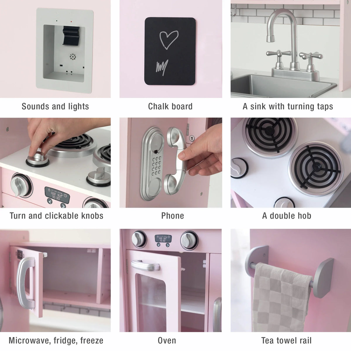 Kidoz Deluxe Wooden Play Kitchen with Accessories – Pink