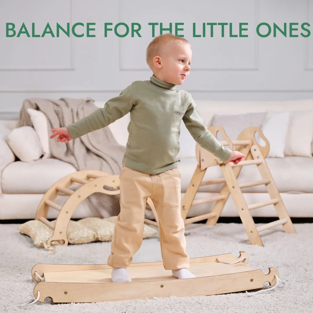4in1 Montessori Climbing Frame: Pikler Triangle + Arch + Slide Board + Cushion for Toddlers (1–3 Years)